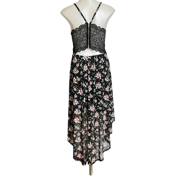 Floral Spaghetti Strap Dress With Lace Back High-Low Hem & Zip Closure - Picture 2 of 10